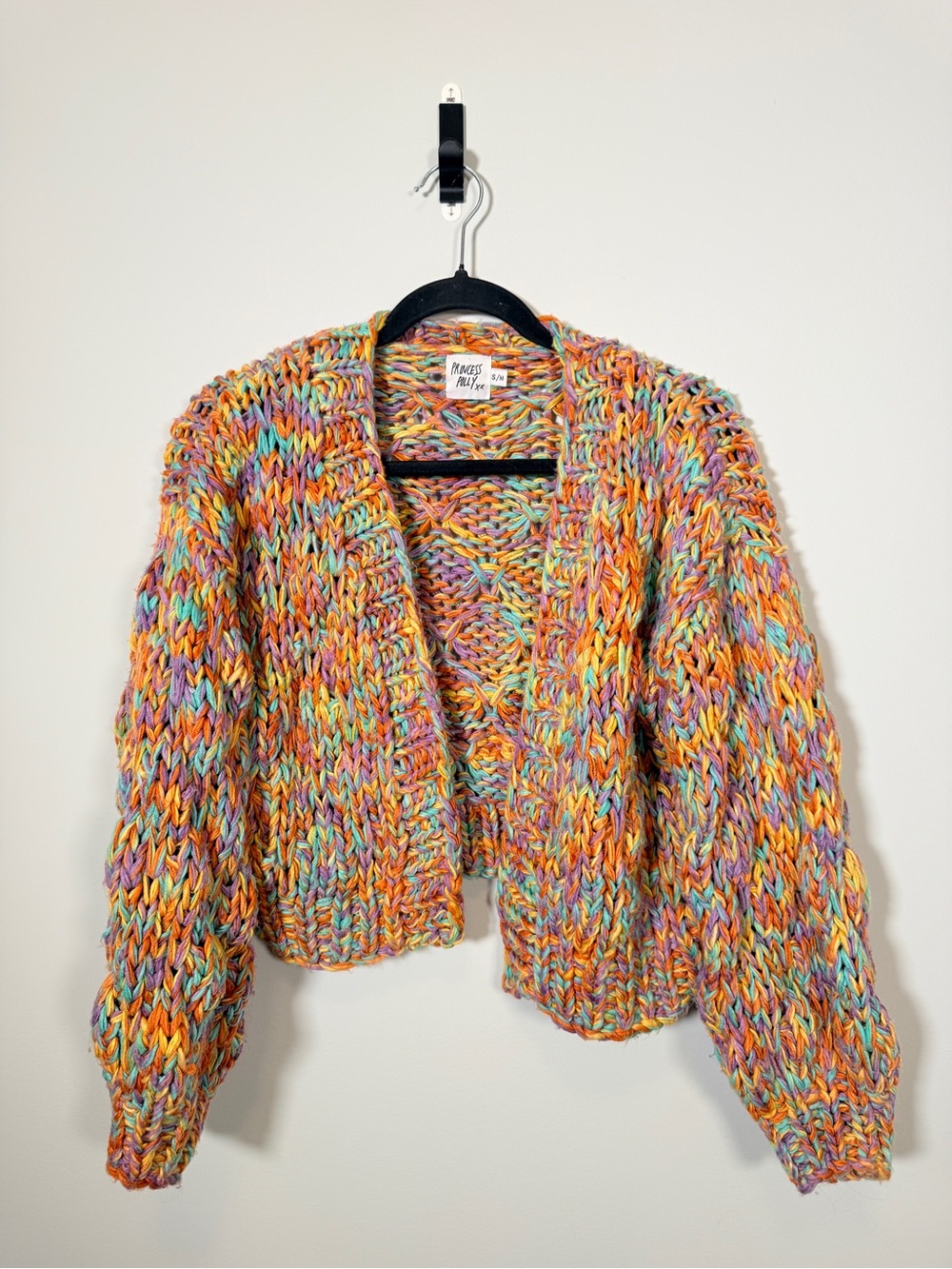 Princess Polly Holloway Chunky Knit Cardigan Multi Color Cropped Sweater S/M